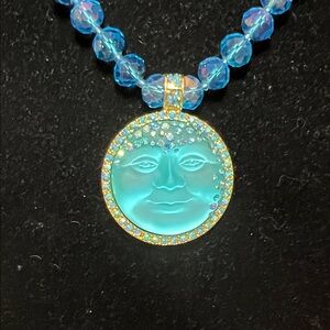 Blue Sun Face Pendant Necklace - Kirk’s Folly Inspired 16” Adjustable